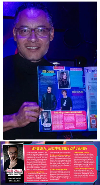 Daniel Canales mostrando una publicación en TVyNovelas